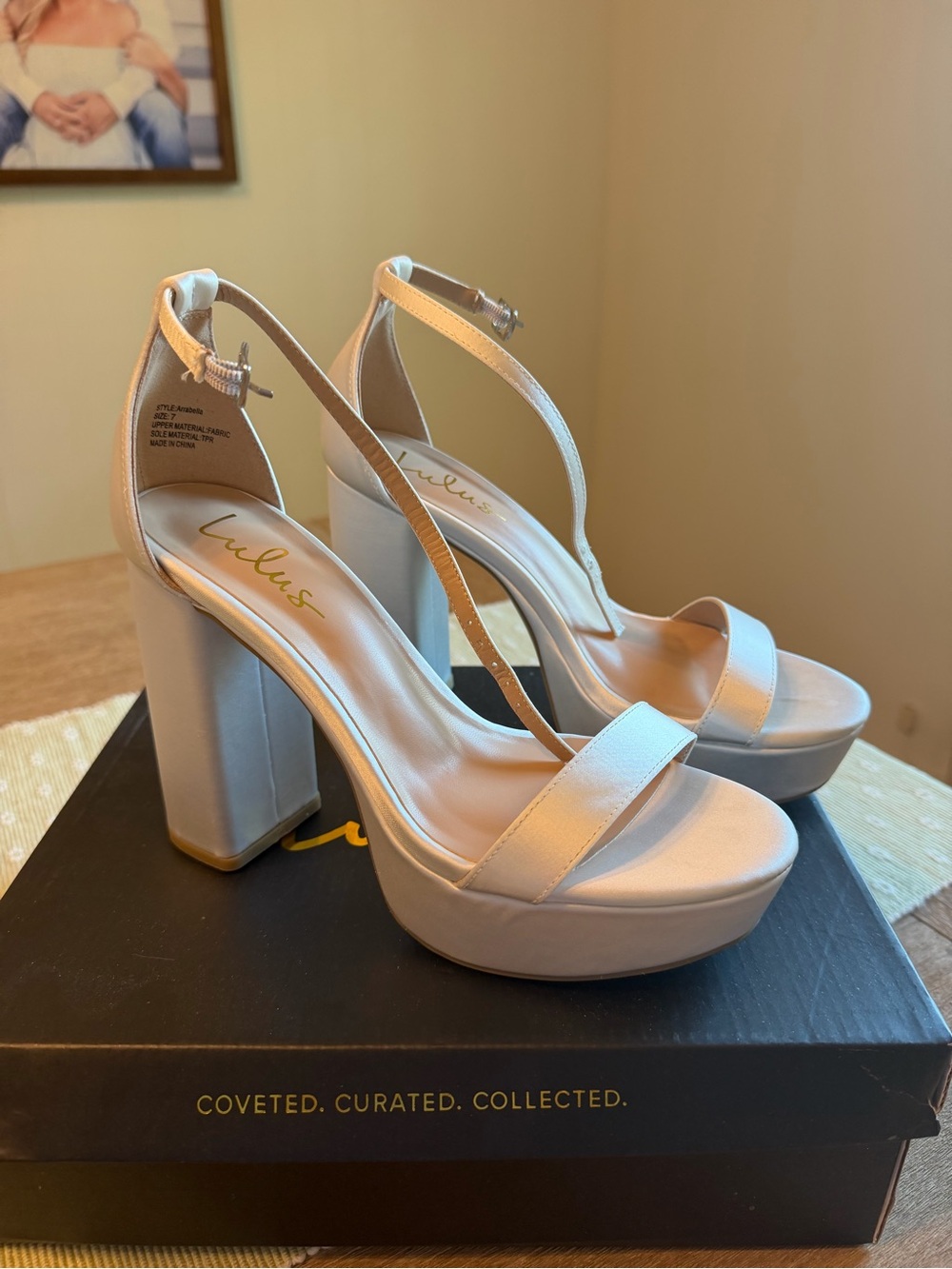 Lulu's Ivory Platform Block Heel Sandals with Ankle Strap